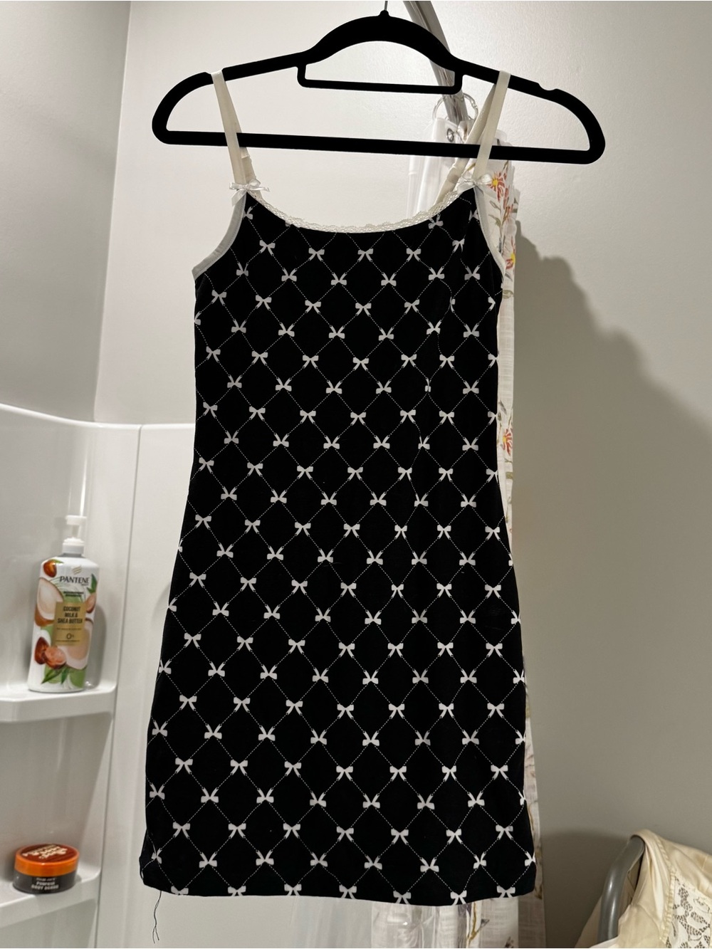 True Heart Black & White Bow Diamond Print Mini Cami Dress Slip Dress Size S